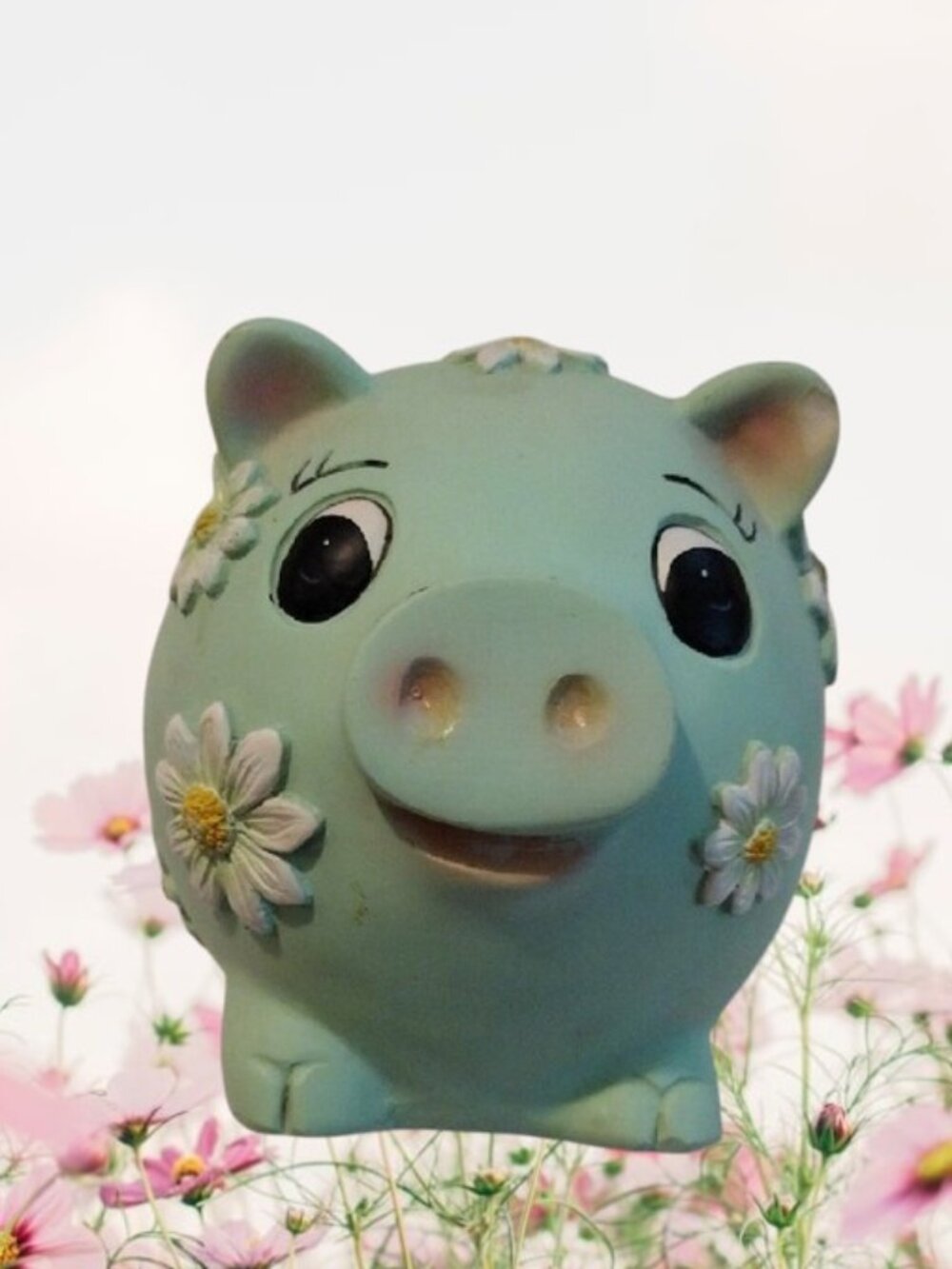Mint Green Daisy Vintage Piggy Bank